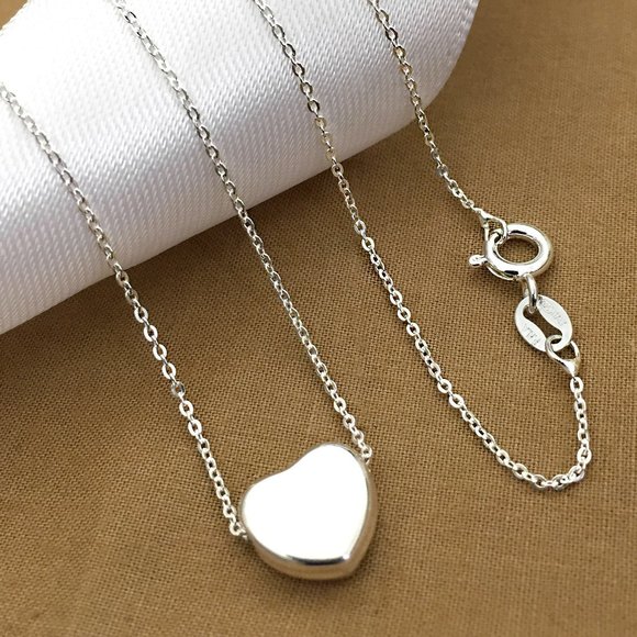 NEW REAL 925 Sterling Silver Heart Charm, Dainty Love Heart Pendant Necklace - Picture 1 of 4